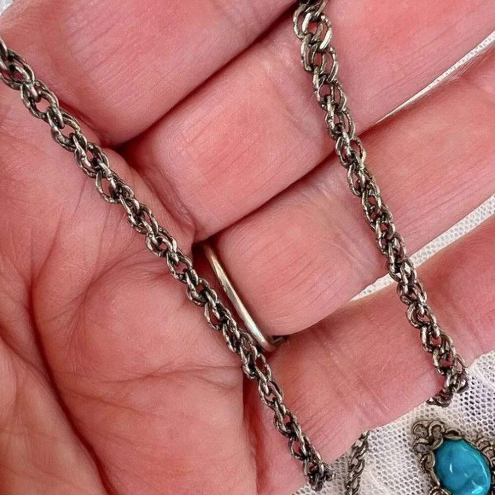 Vintage Victorian Revival Faux Turquoise Pendant Necklace